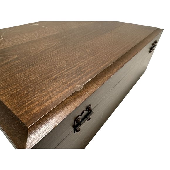 Vintage Large Wooden Silverware Chest Storage Case With Removable Utensil Caddy - Picture 9 of 10